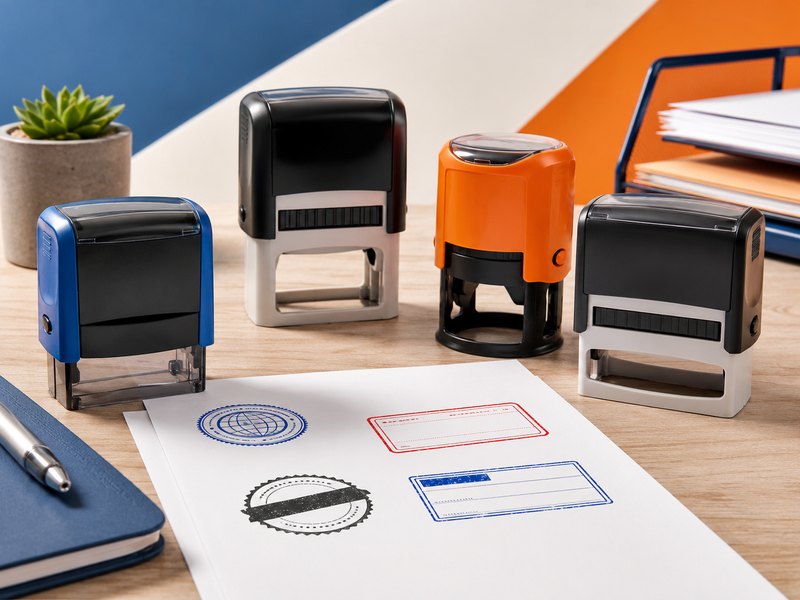 Custom self-inking business stamp
